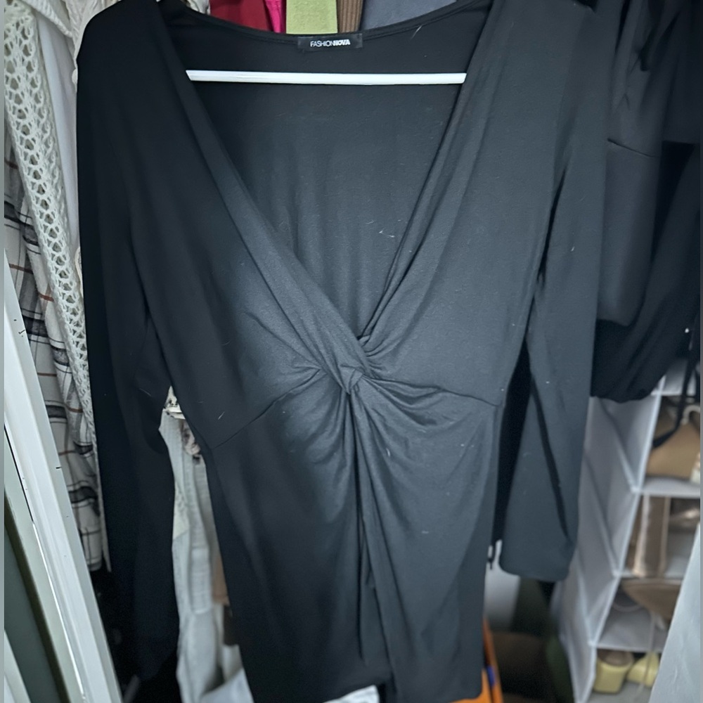 Black dress with center tie